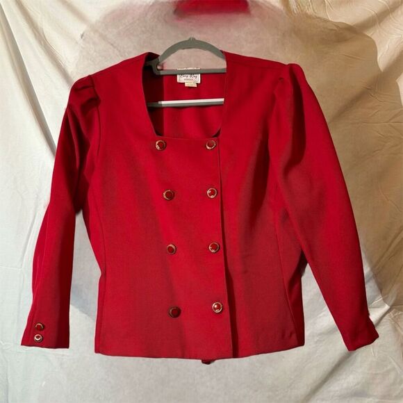VTG Berg-Ray Frocks Red Double Breasted Blazer 14 80s Power Dressing Made in USA - Picture 2 of 12